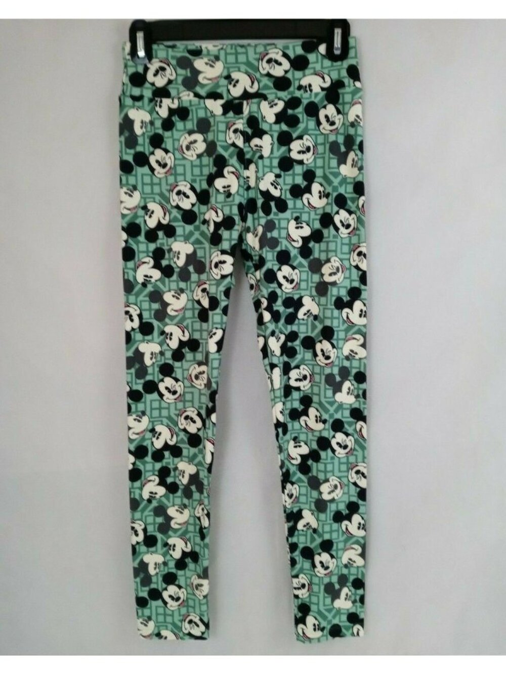 New LuLaRoe Disney One Size Leggings Green With Mickey Mouse Head Designs